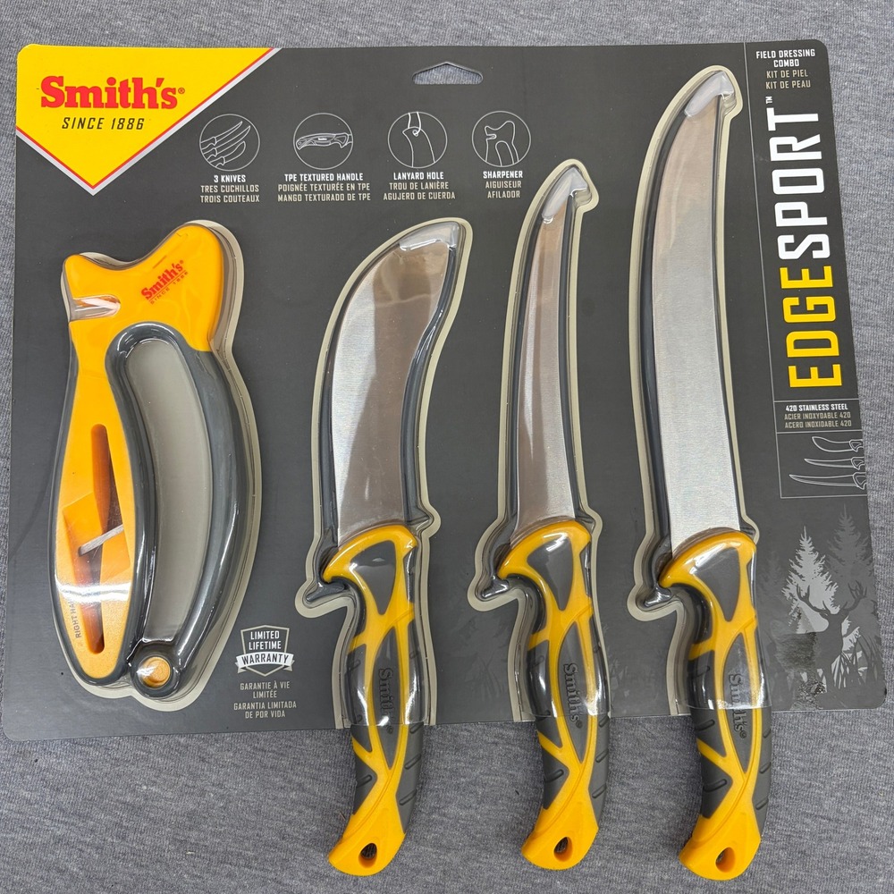 Smith's EdgeSport Field Dressing Combo 3 Knives and Sharpener Set 51063 NEW